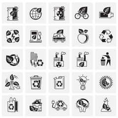 Fototapete - Ecology icons set on squares background for graphic and web design, Modern simple vector sign. Internet concept. Trendy symbol for website design web button or mobile app