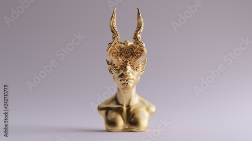Cuadros en Lienzo Gold Antique Horned Demon Queen Statue Bust 3d illustration 3d render