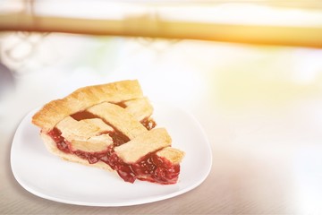 Poster - Delicious baked cherry pie isolated on white background