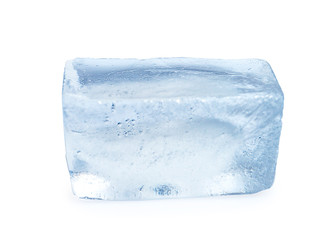 Canvas Print - Single ice cube on white background. Frozen liquid