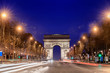 Triumphal Arch at night on the Avenue Champs Elysees, Paris