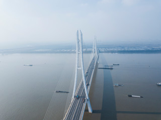 Aerial view of road transportation of Yangtze river bridge