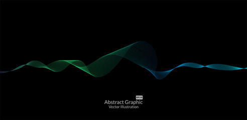 Abstract colorful wave lines on black background for elements in concept business presentation, Brochure, Flyer, Science, Technology. Vector illustration