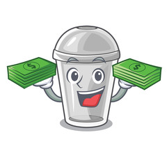 Wall Mural - With money bag plastic cup isolated on with mascot