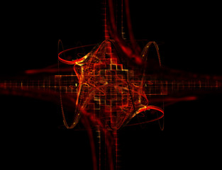 Poster - Abstract digital art background. Dynamic 3d composition of curves ands grids. Detailed fractal graphics. Data science and digital technology concept.