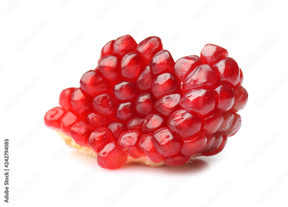 Piece of ripe pomegranate on white background