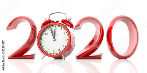 New Year 2020 Eve Red Digits And Alarm Clock Isolated On White Background 3d Illustration Buy This Stock Illustration And Explore Similar Illustrations At Adobe Stock Adobe Stock