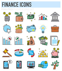 Poster - Business and finance thin line icons set on white background for graphic and web design, Modern simple vector sign. Internet concept. Trendy symbol for website design web button or mobile app
