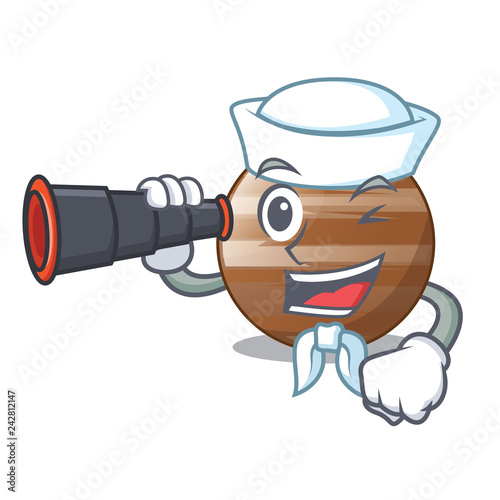 Fotografie, Obraz Sailor with binocular jupiter planet the isolated with mascot