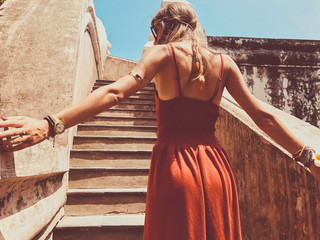 Wall Mural - Beautiful attractive woman posing outdoors.