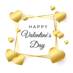 Poster - happy valentines day greeting card. gold heart and frame with text on white background. concept for 