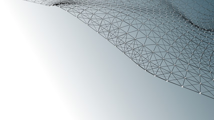 Poster - Abstract wavy structure made. Plexus background with connected lines and dots. Digital connection of elements. Imitation waves. 3D rendering.