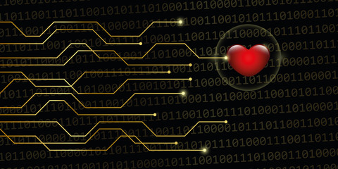 Aufkleber - digital heart on golden binary code background online dating concept vector illustration EPS10