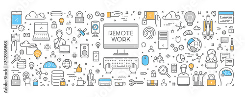 Fotografía Vector line design concept for remote work