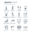 16 linear Dentist icons such as Toothpaste tube, Toothpaste, Sealants, Shiny Tooth, Smiling, Prophylaxis modern with thin stroke, vector illustration, eps10, trendy line icon set.
