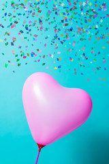 Sticker - pink heart-shaped balloon and confetti