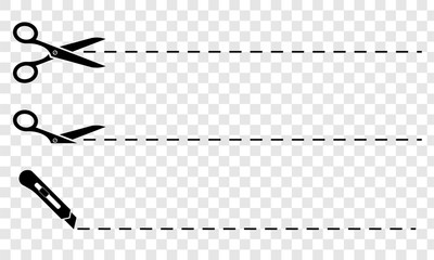 Leinwandbilder - Scissors. Set of black scissors with cut lines