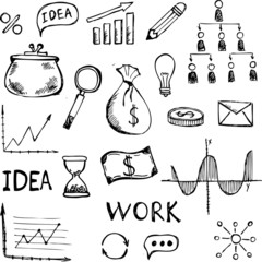 Wall Mural - Hand drawn business symbols. 