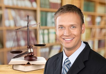 Poster - Portrait of happy businessman on background