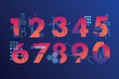 Futuristic, illustrated numbers in industrial style with vibrant gradient colors