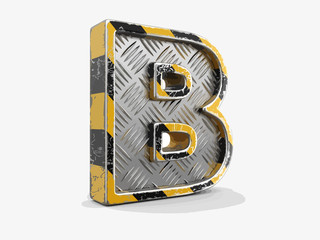 Poster - Yellow striped metallic font - letter B. Image with clipping path