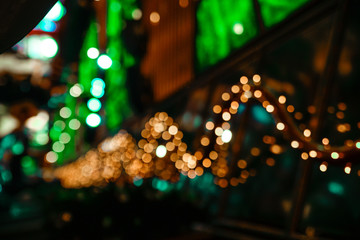 christmas colorful background. christmas toys, tree, bright lights