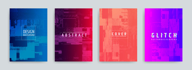 Poster - Set of abstract background cover designs. Screen error effect. Failure. Vector graphics. Abstract background strokes. Halftone effect