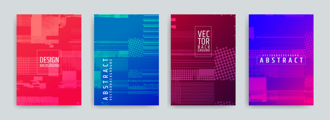 Poster - Set of abstract background cover designs. Screen error effect. Failure. Vector graphics. Abstract background strokes. Halftone effect