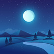 © Dimassbp - Vector illustration of night time nature landscape in the Countryside with a Full moon and a Stary sky