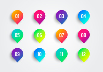 Poster - vector arrow bullet point colorful gradient 3d markers with number 1 to 12