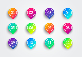 Poster - vector arrow bullet point colorful gradient 3d markers with number 1 to 12