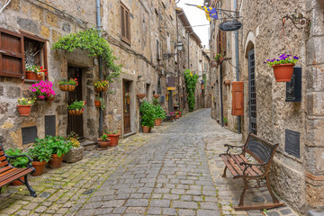 Fototapete - Beautiful alley in Bolsena, Old town, Italy