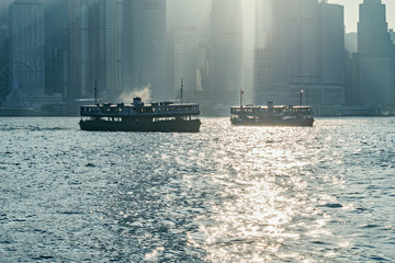 Retro passenger ships in Hong Kong harbour.