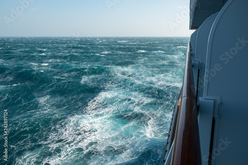 View From Cabin Balconies At The Rough Seas And Waves Off The Side