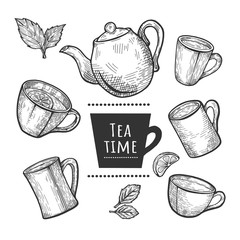 Wall Mural -  tea cups and pot