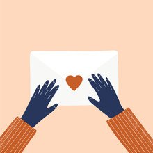 Love Letter And Hands Vector Hand Drawn Illustration