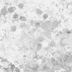  Gray paint splatter effect texture on white paper background. Artistic backdrop. Different paint drops.