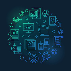 Poster - Project planning vector round outline colored illustration on dark background