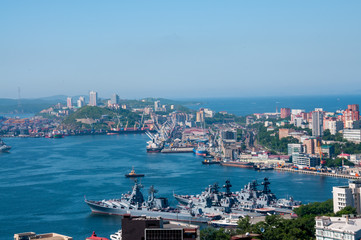 Wall Mural - Russia, Vladivostok, July 2018: view of Golden Horn Bay in city of Vladivostok in summer