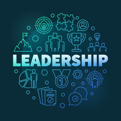 Poster - Vector Leadership round colorful linear illustration on dark background