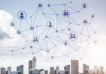 modern city and social net as concept for global networking