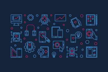 Poster - mobile app development vector concept outline horizontal illustration