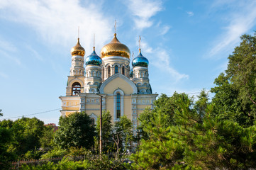 Russia, Vladivostok, July 2018: Cathedral of Intercession of  Holy Virgin