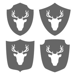 Poster - Deer head on coat of arms. Icon set. Vector.