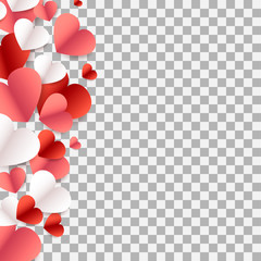 Paper cut heart on transparent background. Template with hearts for Valentine's day. Concept for greeting card or banner. Vector illustration.