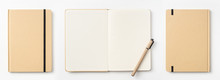 Top View Of Kraft Paper Notebook, Page, Pencil