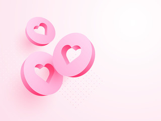 Sticker - 3D heart shapes on pink background for Valentine's Day celebration.