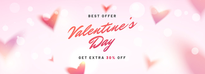 Wall Mural - advertising header or banner design with 30% discount offer on heart decorated bokeh background for 