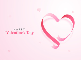 Sticker - Glossy ribbon arranged in heart shape on pink background for Happy Valentine's Day poster or greeting card design.