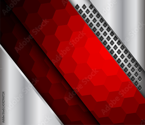 Abstract background red mosaic, metallic 3D with vector hexagons texture.